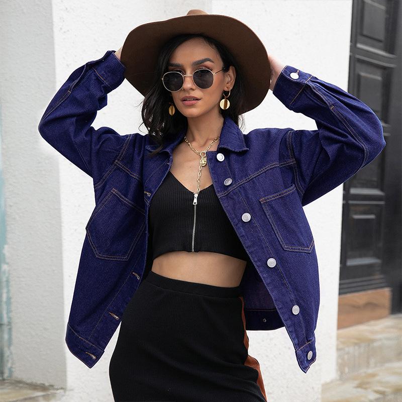 Autumn Jane Wear Denim Jacket Cardigan Top, Fashionable Loose and Thin Lapel Long-sleeved Denim Jacket