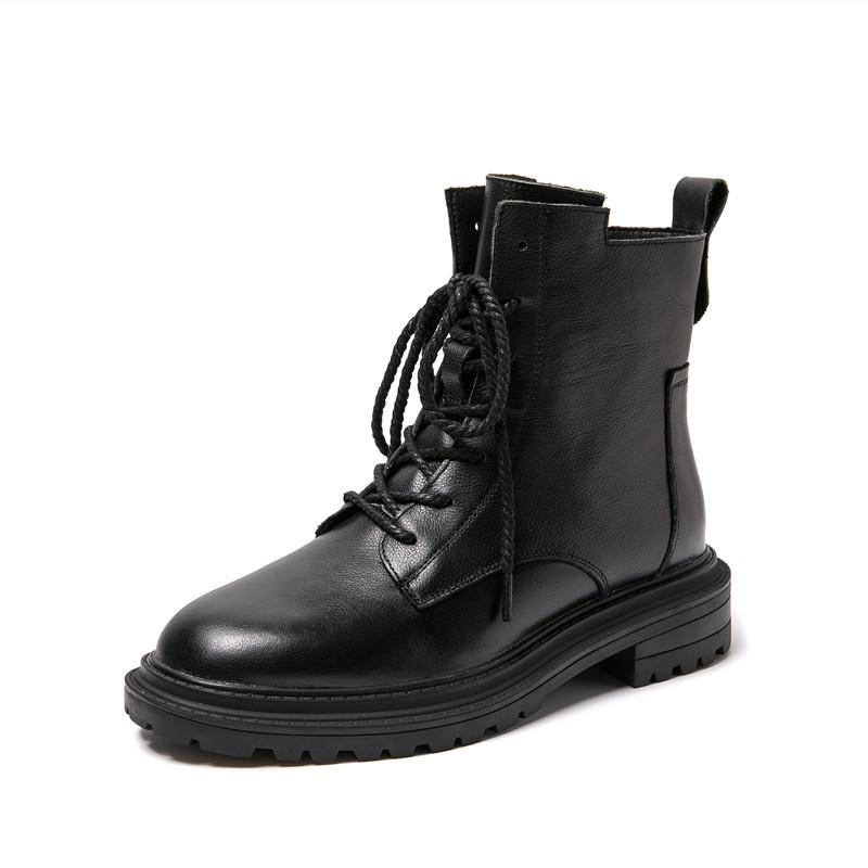 Women Boots Genuine Leather Ankle Booties Spring Fall Shoes Black Brown Platform Boots Goth Punk Shoes Flat Boots