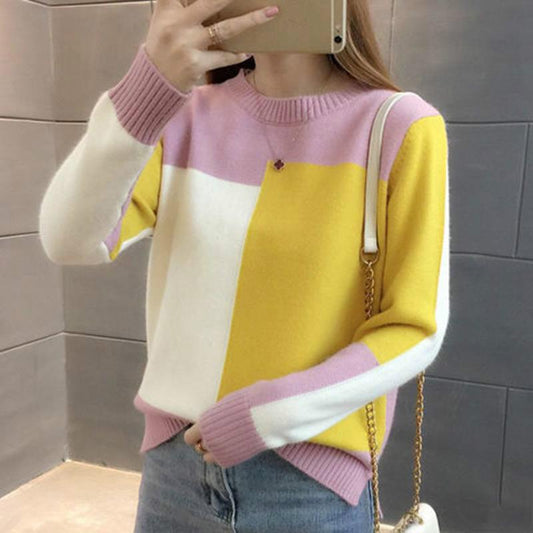 Autumn Winterwomen Knit Jumper Round Neck Loose Short Sweater Fashion Long-sleeved Solid Color Sweater Knitwear
