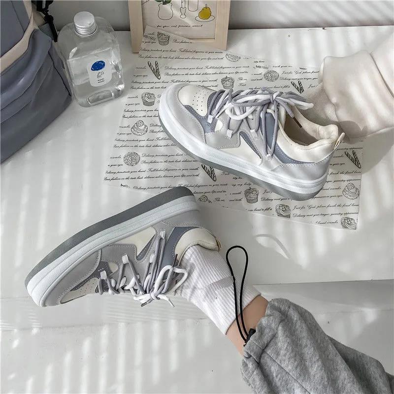 Ins Tide All-match Hong Kong Style Student Casual Sports Shoes Female White Shoes Korean Color-blocking Street Clapper Shoes