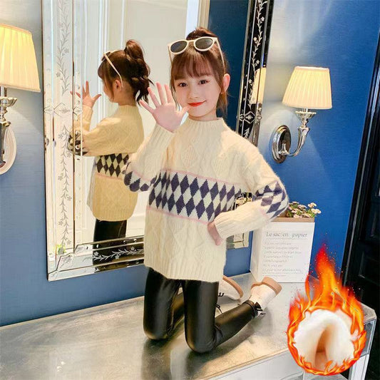 Casual Kids Girl Boy Knit Sweaters Autumn Winter Solid Color Loose Jumpers Children Round Collar Long Sleeve Pullover Tops 4-12Y