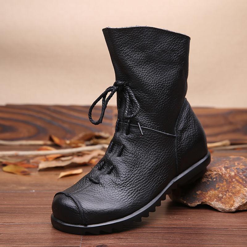 Genuine Leather Women Boots with Fur Soft Cowhide Women's Winter Shoes Ankle Boots