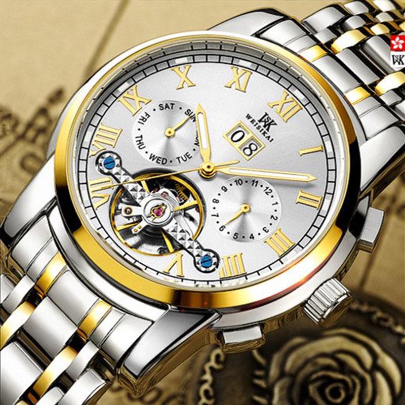 Top Brand Fashion Luxury Men Watches Leather Strap Stainless Steel Bezel Automatic Mechanical Watch