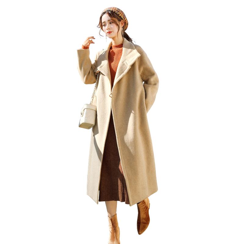 Women's Coats 2019 Double-sided 100% Wool Long Beige Woolen Overcoat Women Outwear