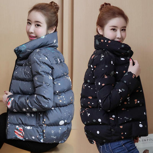 Women's Winter Short Padded Coat Autumn and Winter Thickening All-match Printed Padded Coat Warm Parka Jacket