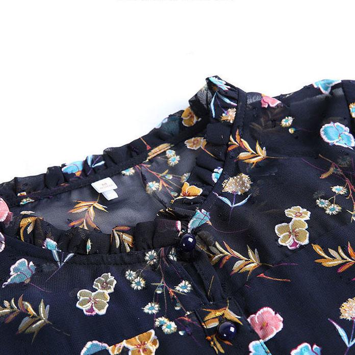 S-XXXXXL Chiffon Shirt Women's T-shirt Spring and Autumn Loose Tops Slim All-match Floral Bottoming Shirt