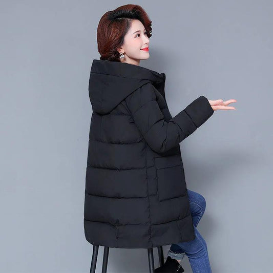 Ladies Middle-aged and Elderly Down Padded Jacket, Long Hooded Loose Mother's Padded Jacket, Padded Jacket