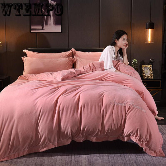 Cartoon Sanding Velvet Coral Fleece Boy Girl Four-piece Home Textile Christmas Gifts