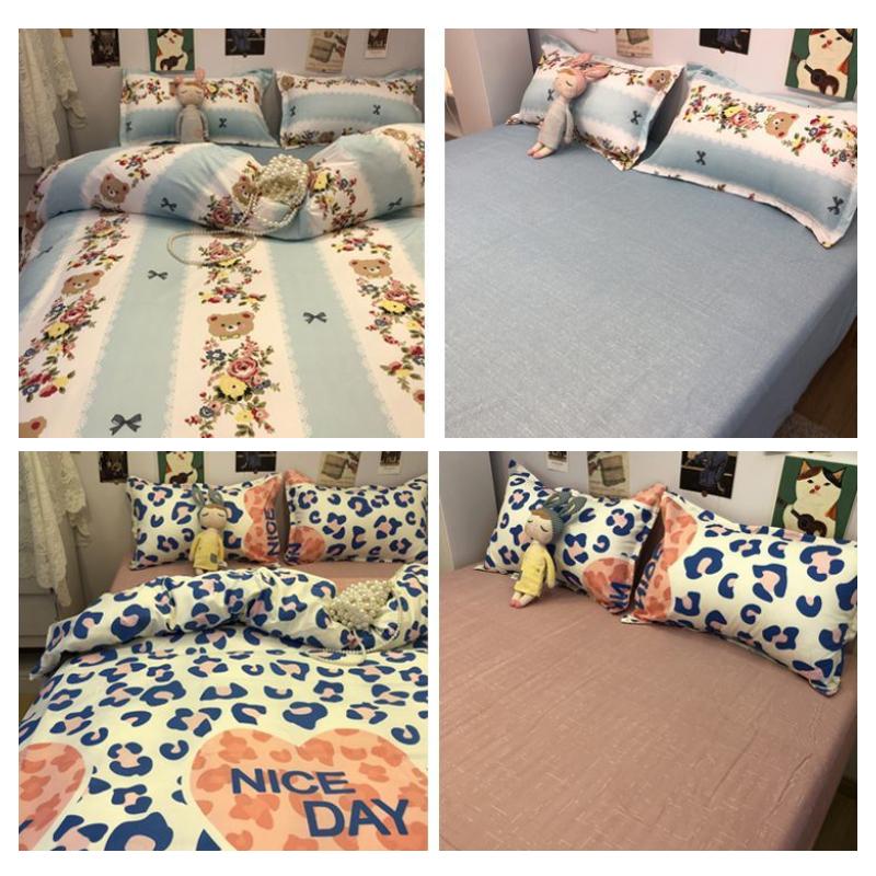 Ins Lattice Cartoon Girl Heart Bedding Four-piece Student Dormitory Three-piece Single Bed