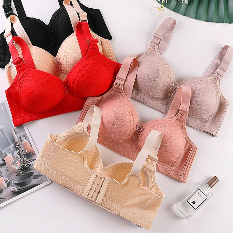 Thin Bras No Steel Ring Adjustable Gathering Underwear Feminine Simple Traceless Full Cup Comfortable Breathable Push-Up Bra
