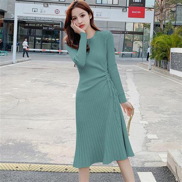 Mid-length Casual Sweater In Autumn and Winter with Slim Thick Dress Over The Knee Knit Women's Bottoming Shirt