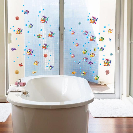 Cartoon anime bubble fish Bathroom glass door sink decorative stickers