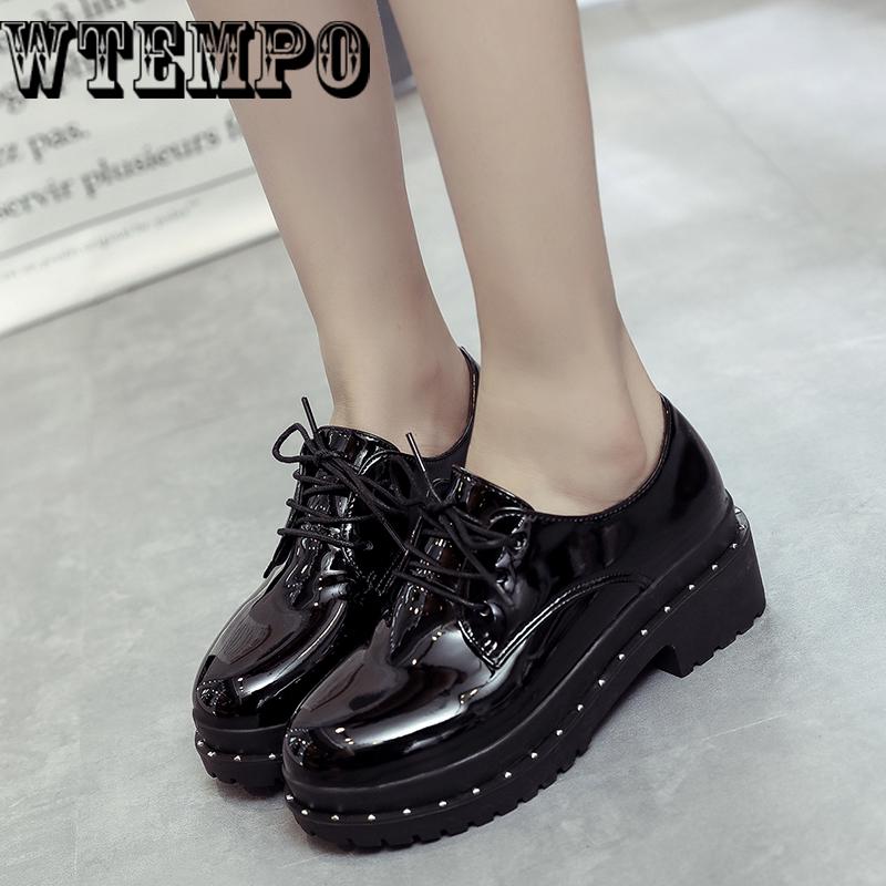 Women Platform Shoes Woman Patent Leather Flats Lace Up Footwear Female Flat Oxford Shoes for Women