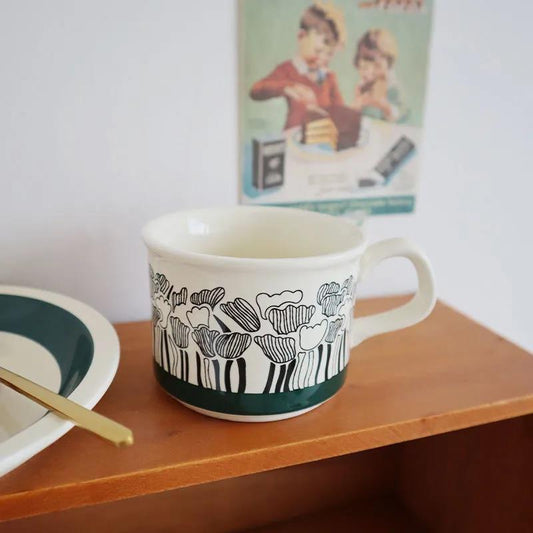 Finland Medieval Retro Ceramic Gardenia Rose Orchid Green Grass Retro Coffee Cup Milk Cup