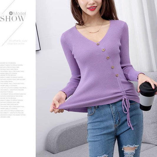 Women's V-neck Warm Sweater Long-sleeved Loose Student Sweater Close-fitting Bottoming Sweater Autumn and Winter