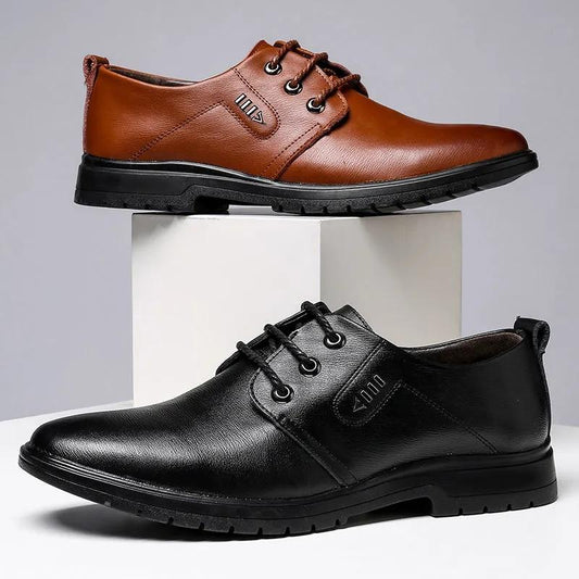Men's Leather Shoes Korean Style Casual Business British Work Leather Shoes Non-slip Soft Sole Dad Shoes