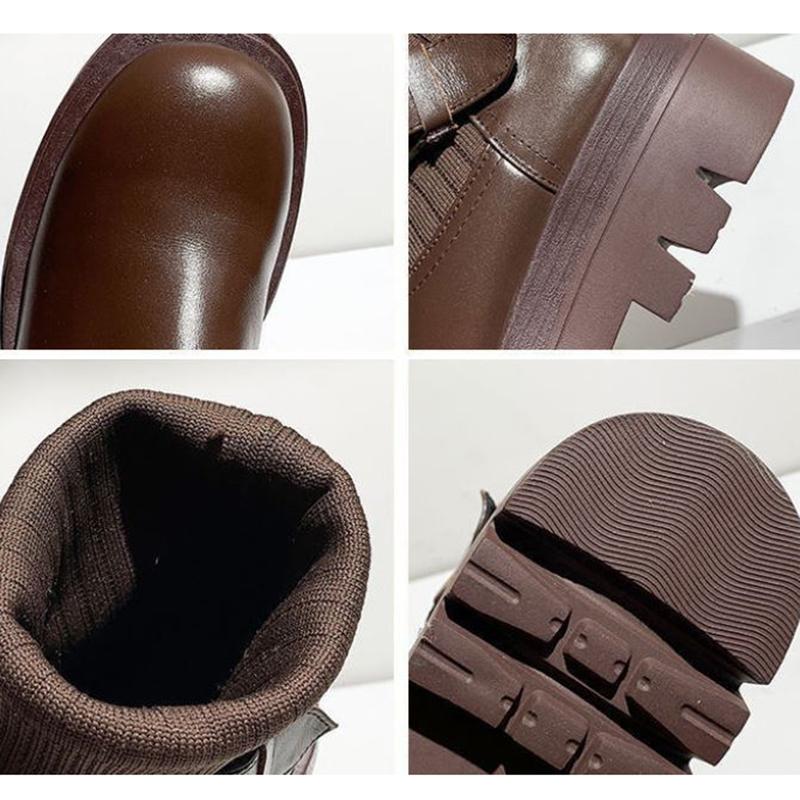 Winter Women's Short Boots Thick-heeled Thick-soled Martin Boots Fashion Knit Stitching Stretch Boots