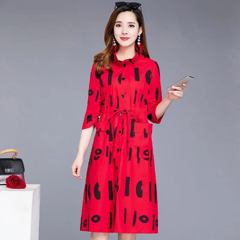 Windbreaker Women's Mid-length Spring Middle-aged Mother Loose Large Size Thin Raincoat Coat