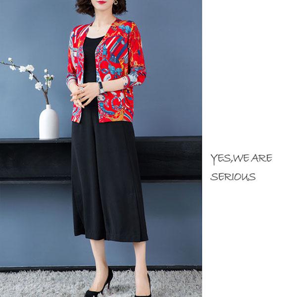 Bohemian Printed Cardigan Women's High-end Thin Short Knitted Jacket Loose Wool Cardigan Plus Size Woollen Sweater Outer Wear