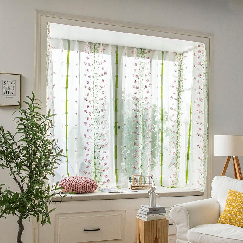 Romantic Butterfly Floral Voile Tulle Curtains Draw String Door Window Curtain Balcony Panel Sheer Curtains