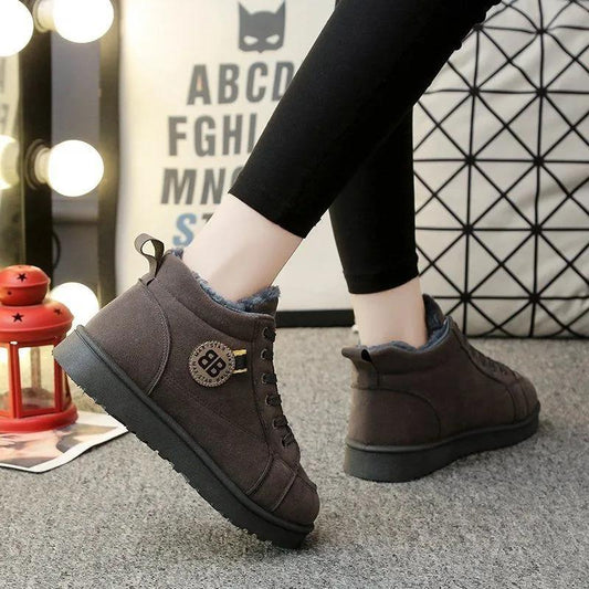 Winter Cotton Shoes Women Plus Velvet Warm Short Tube Laces Snow Boots Ankle Boots