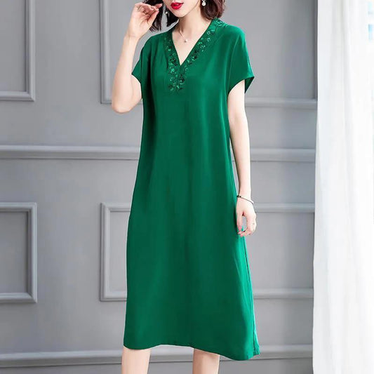 Summer Mother's Dress Women's Skirt Loose Mid-length Over-the-knee Skirt