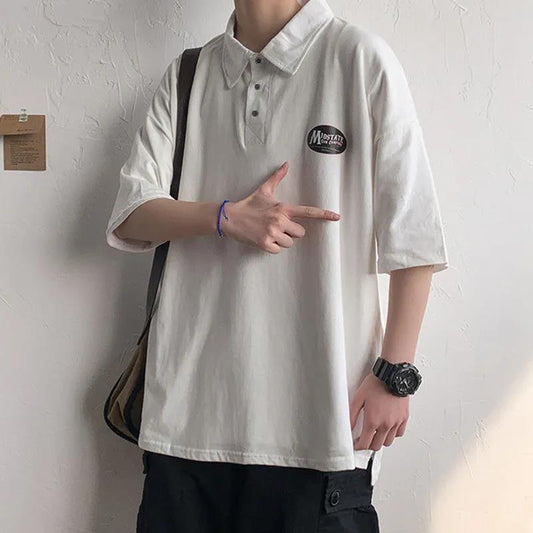 Men's Short-sleeved New T-shirt Summer Tide Brand Shirt Male Loose Student Lapel Top Tide