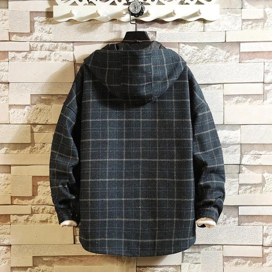 Autumn and Winter Men's Jacket Retro Woolen Plaid Cotton-padded Jacket Youth Loose Large Size Casual Jacket Trend Thick Top