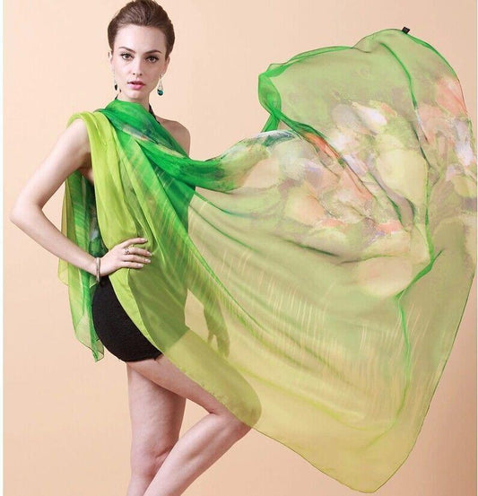 Flower Wrap Shawl Silk Imitation Satin 200*140cm Women Elegant Scarf All-match Headscarf Sunscreen Gauze Shawl