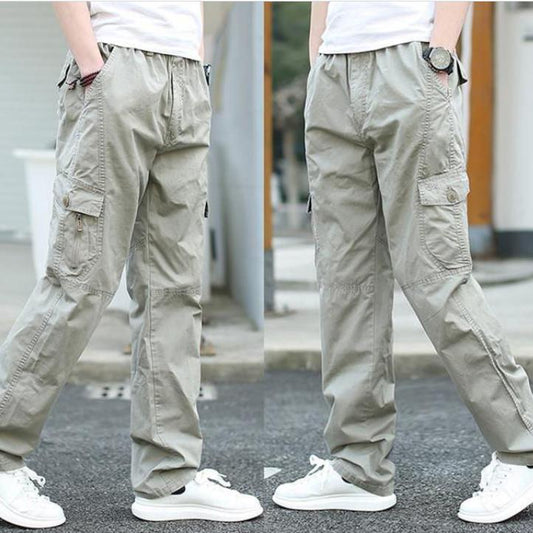 Summer Thin Straight Overalls Men's Large Loose Outdoor Casual Pants Multi Pocket Long Pants