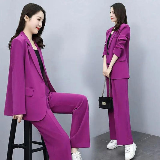 2PCS Women's Spring Suit Suit Professional Wide Leg Pants + Loose Jacket Two-piece Ladies Casual Elegant Suit