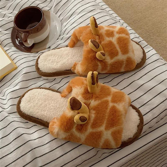 Autumn and Winter Cute Little Antler Cotton Slippers Warm Flat Shoes Indoor Non-slip Cotton Shoes Soft Shoes