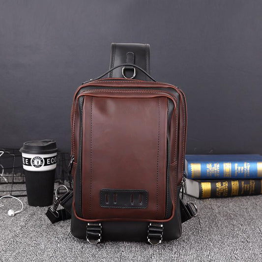Chest Bag Men's Brown Multi-layer Zipper Large Capacity Messenger Bag Outdoor Sports Shoulder Bag