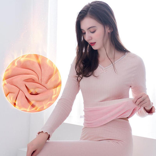 Thermal Underwear Thickening Plus Velvet Suit Ladies Beauty Lace Autumn Clothes Long Trousers Tight Bottoming Cotton Sweater Winter