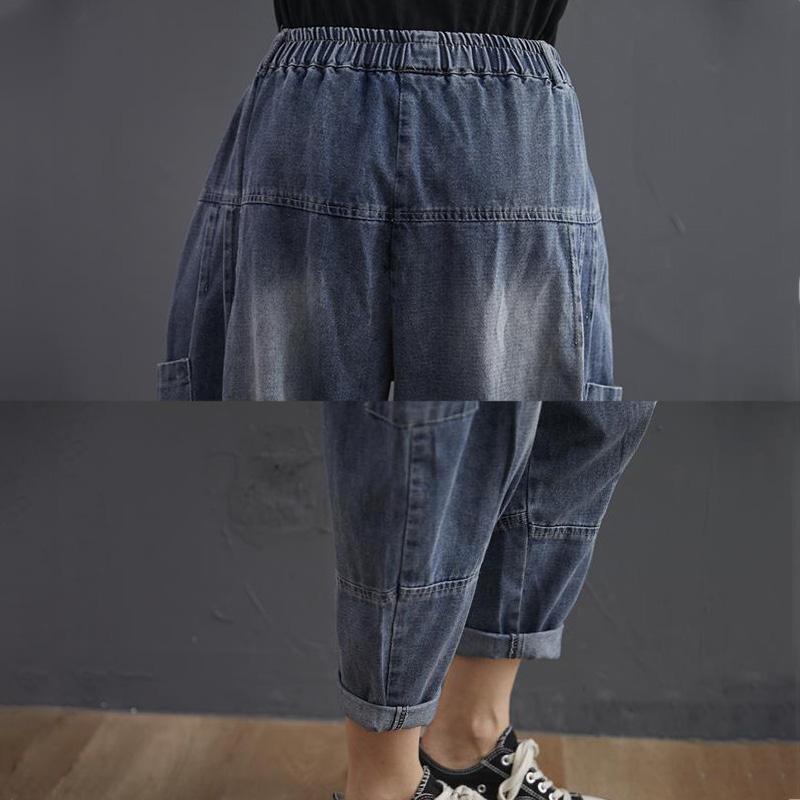 WTEMPO Summer Harem Pants Plus Size Elastic Waist Women's Jeans Loose Wide Leg Straight Denim Big Pocket Trousers