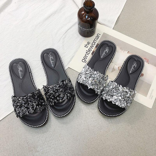 Summer Women Crystal Slippers Glitter Flat Soft Bling Female Candy Color Flip Flops Indoor Ladies Slides Beach Shoes