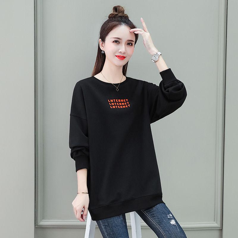 Cotton Round Neck Mid-length Sweater Loose Bf Style Thin Top Spring and Autumn Long Sleeve Jacket