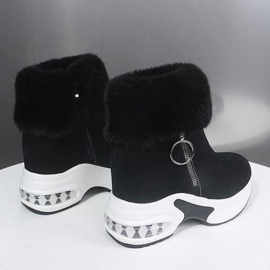Winter Thick-soled Inner Heightening Real Rabbit Fur Non-slip Plus Velvet Warmth Women Inner Heightening Short Boots Martin Boots