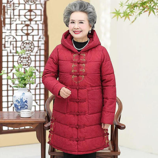 Mother's Winter Coat Thick Padded Jacket Mid-length Middle-aged and Elderly Large Size Cotton-padded Jacket Women's Down Padded Jacket