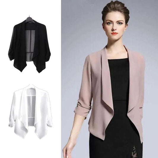 Chiffon Sun Protection Cardigan Thin Shawl Short Coat Ladies Loose Long Sleeve Jacket Lightweight Breathable Top
