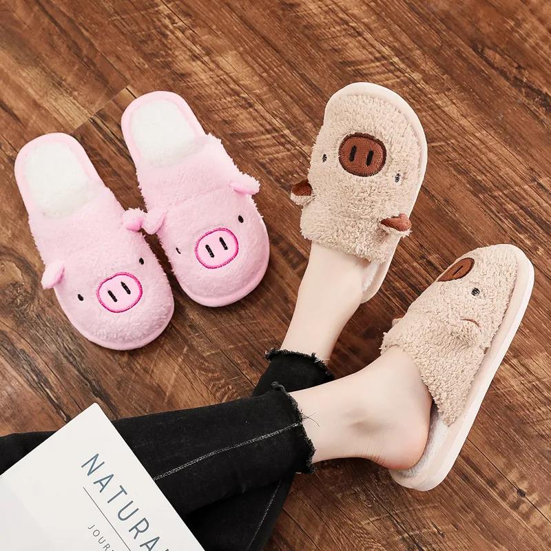 Autumn and Winter Parent-child Cotton Slippers Pig Ears Design Sense Shoes Indoor Non-slip Soft-soled Shoes Warm Casual Plush Cotton Shoes