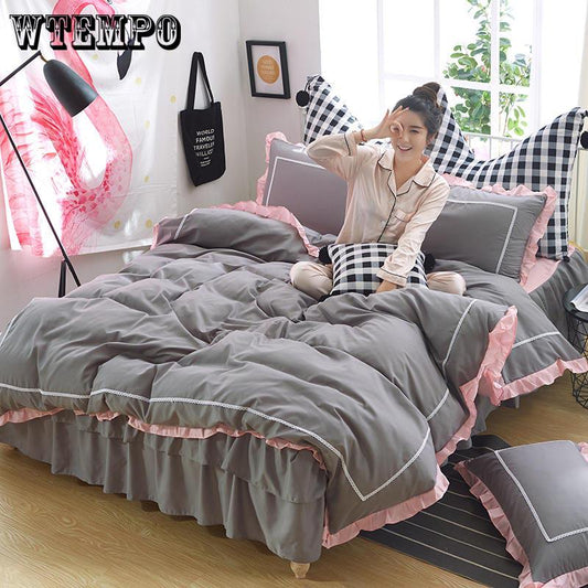 New Princess Style Beddings Set Sheet Duvet Cover Bed Skirt Pillowcase 4pcs Girls Bedclothes