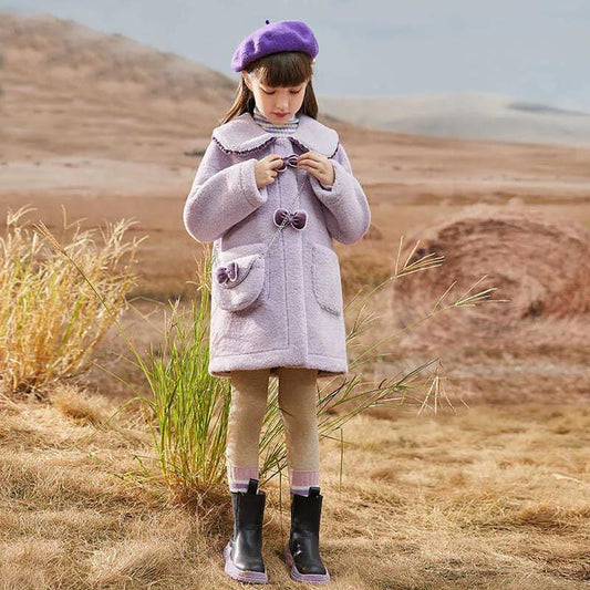 Girls' Plush Warm Jacket Plus Velvet Thick Windproof Winter Clothes Fleece and Lamb Wool Polar Fleece Coat