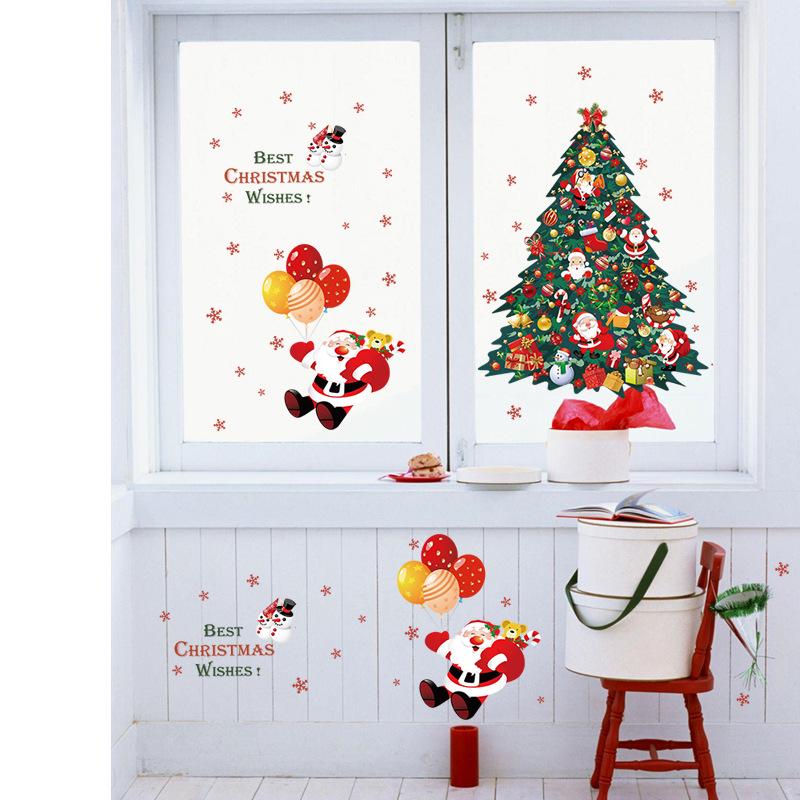 Christmas tree, old man, new year, christmas window, home decoration, wall sticker