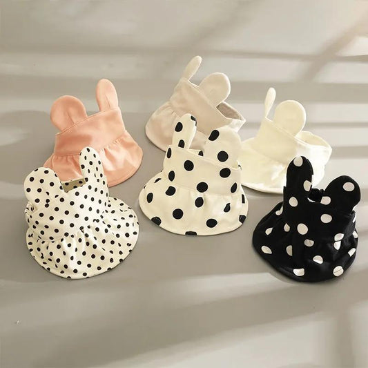 Solid Color Polka Dots Rabbit Ears Baby Summer Sun Hat Thin Infant Toddler Empty Top Hat Newborn Big Brim Sunscreen Hat Breathable Sunscreen Cap 1-36M