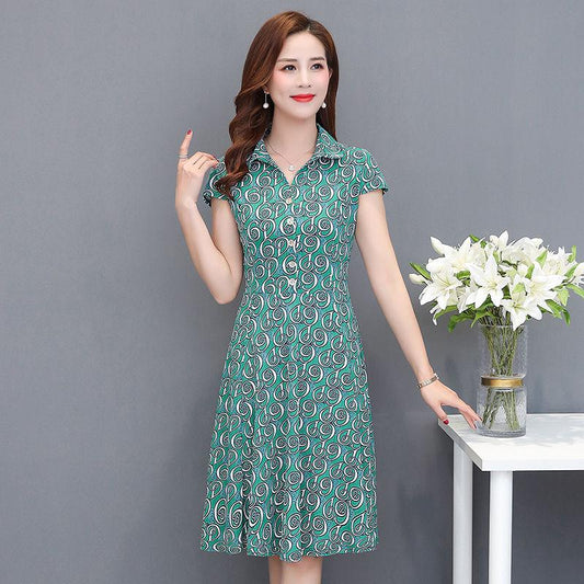 Mother Dress Temperament Mid-length Spring Dress Large Size Middle-aged Women Long Sleeve Covering Belly Base Skirt Western Style