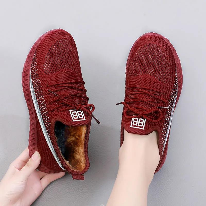 Winter Leisure Sports Women's Cotton Shoes Warm and Velvet Non-slip Flat Shoes