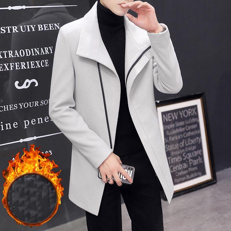 Woolen Coat Men's Mid-length Thick Woolen Coat In Autumn and Winter Windbreaker British Style Casual Coat