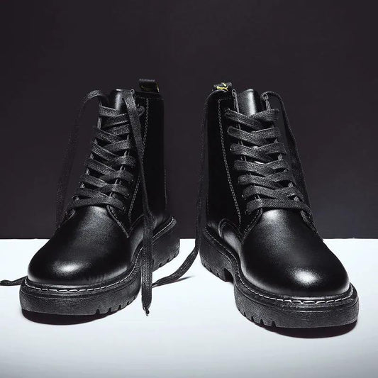 Autumn and Winter Martin Boots Male Retro Black Yinglan Ribbed Boots Waterproof Anti-skid Plus Velvet Leisure Martin Shoes