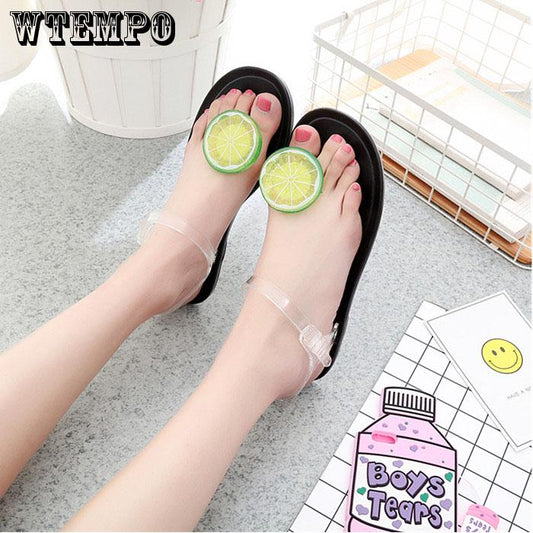 Summer Sandals Female Personality Lemon Fruit Cute Toe Beach Student Flat Jelly Shoes